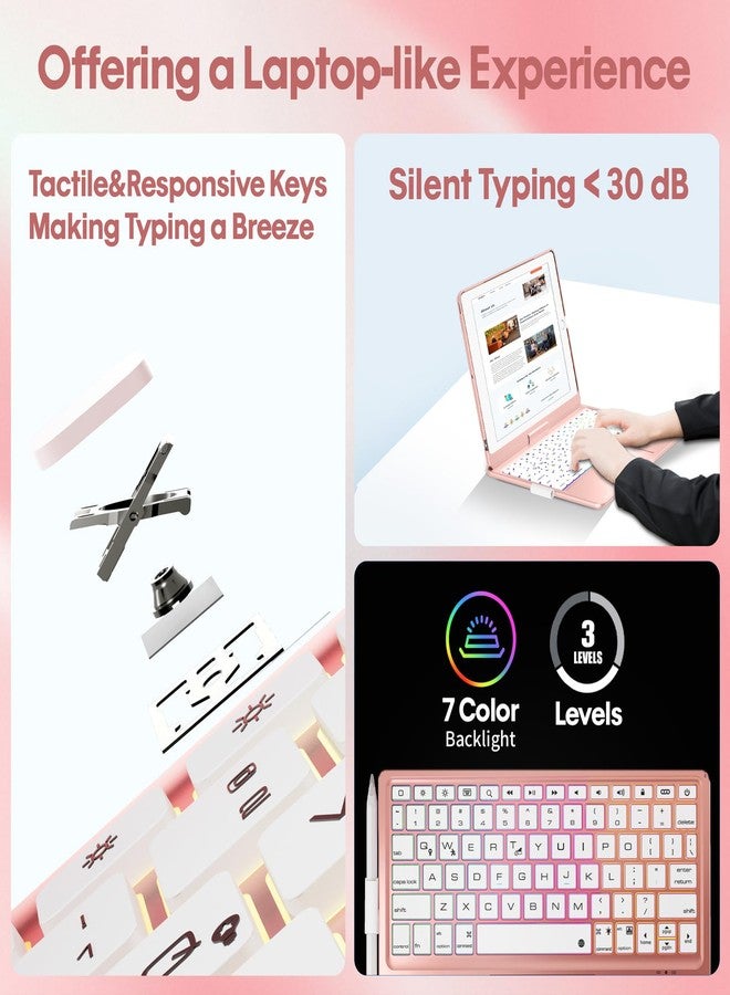 BABG iPad 9th Generation Case with Keyboard,360° Rotatable,Touchpad,Backlit Keyboard with Pencil Holder for 10.2 inch iPad 9th Gen 2021/ 8th Gen 2020/7th Gen 2019 and iPad Air 3/Pro 10.5"-Rose Gold - Image 4